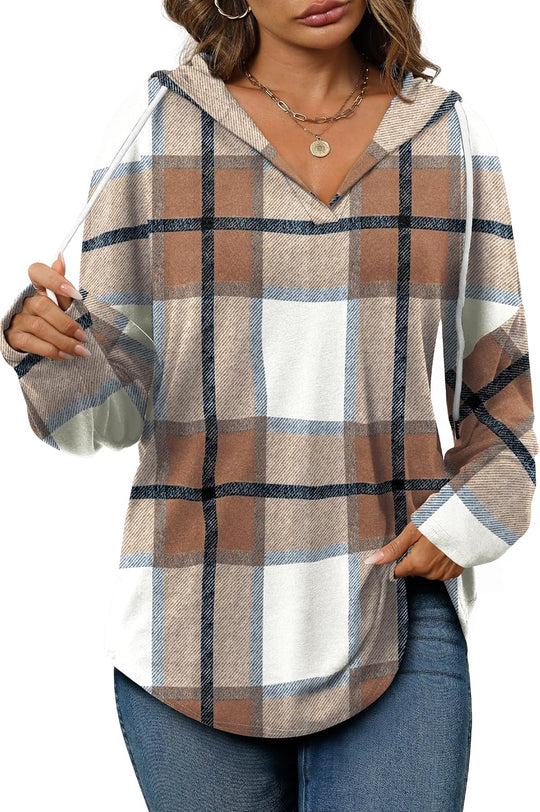 Addie – Plaid Hoodie Long-Sleeve Top for Women