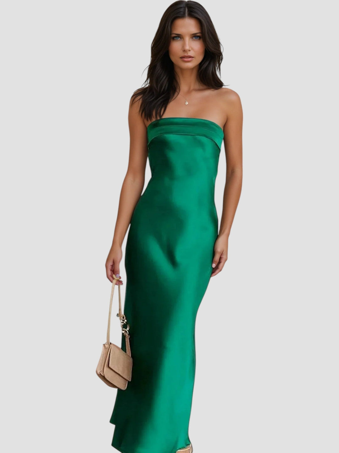 Tracey – Satin Strapless Midi Dress for Women