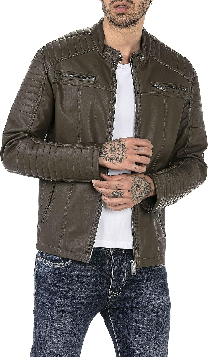 Enzo – Classic Faux Leather Biker Jacket for Men