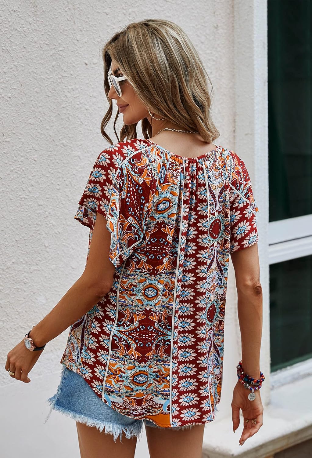 Carmela – Ruffle Short Sleeve Tunic Top for Women