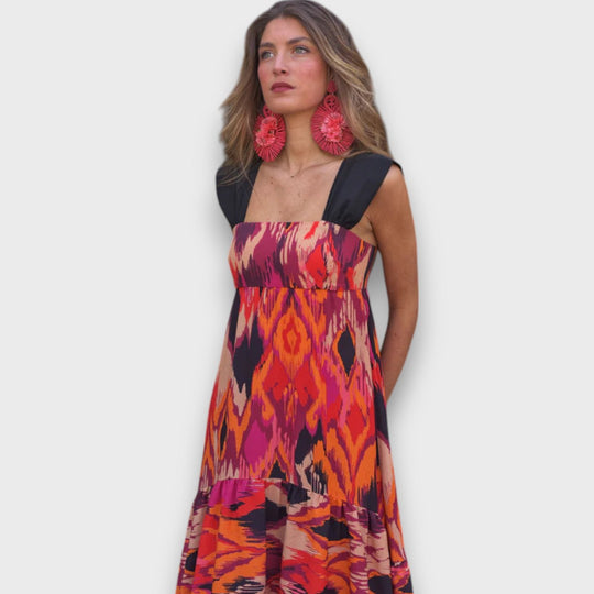 Naiara – Maxi Dress with Ethno Print and Statement Straps