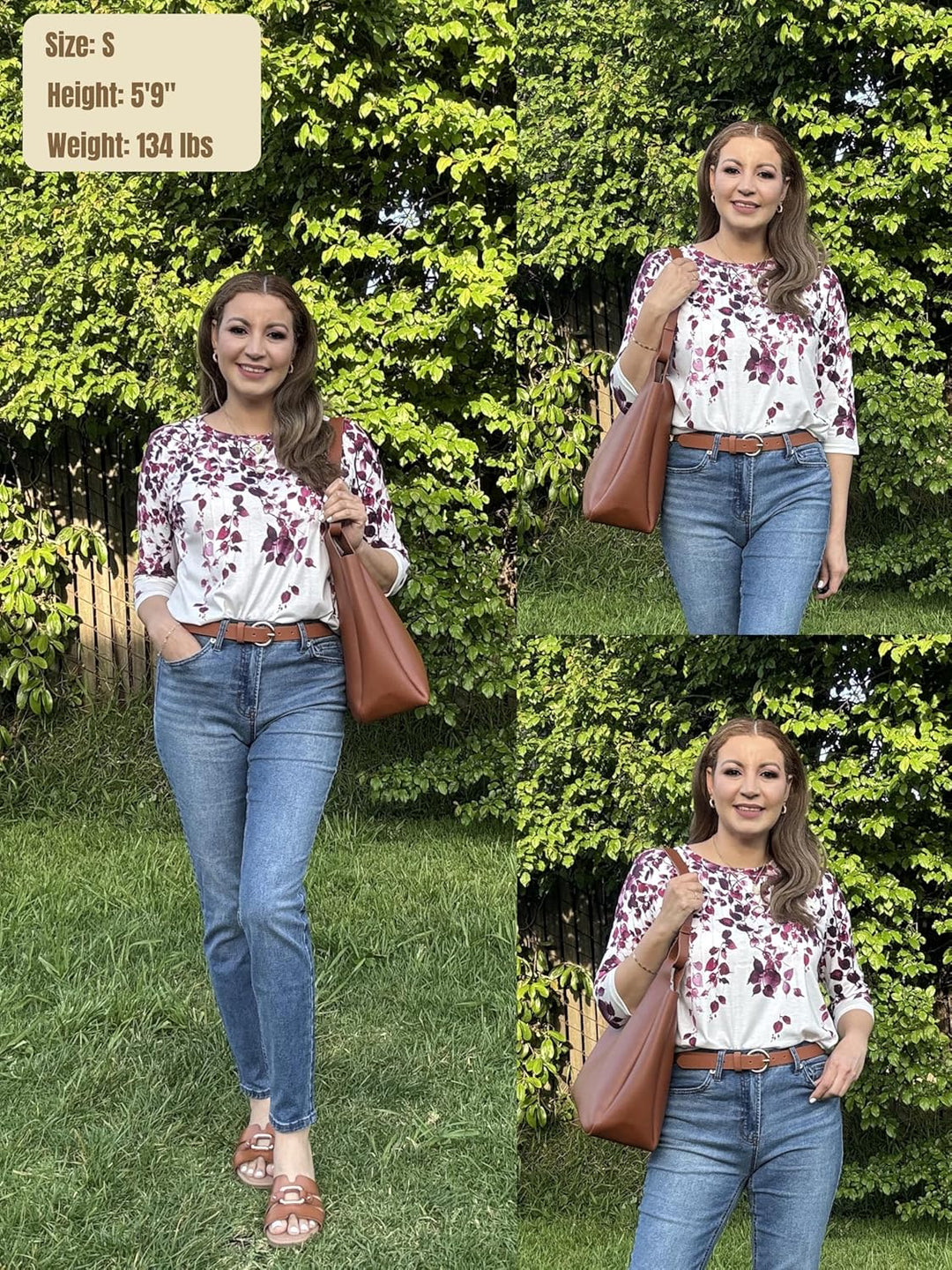Princess – 3/4 Sleeve Floral Pleated Tunic Top for Women