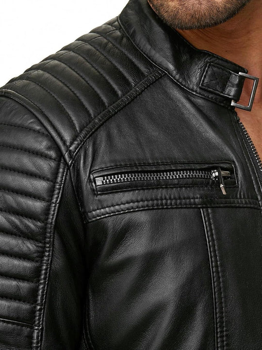 Enzo – Classic Faux Leather Biker Jacket for Men