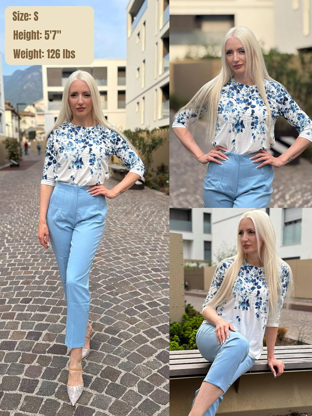 Princess – 3/4 Sleeve Floral Pleated Tunic Top for Women