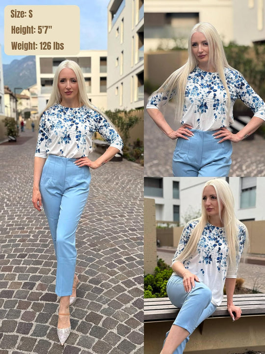 Princess – 3/4 Sleeve Floral Pleated Tunic Top for Women