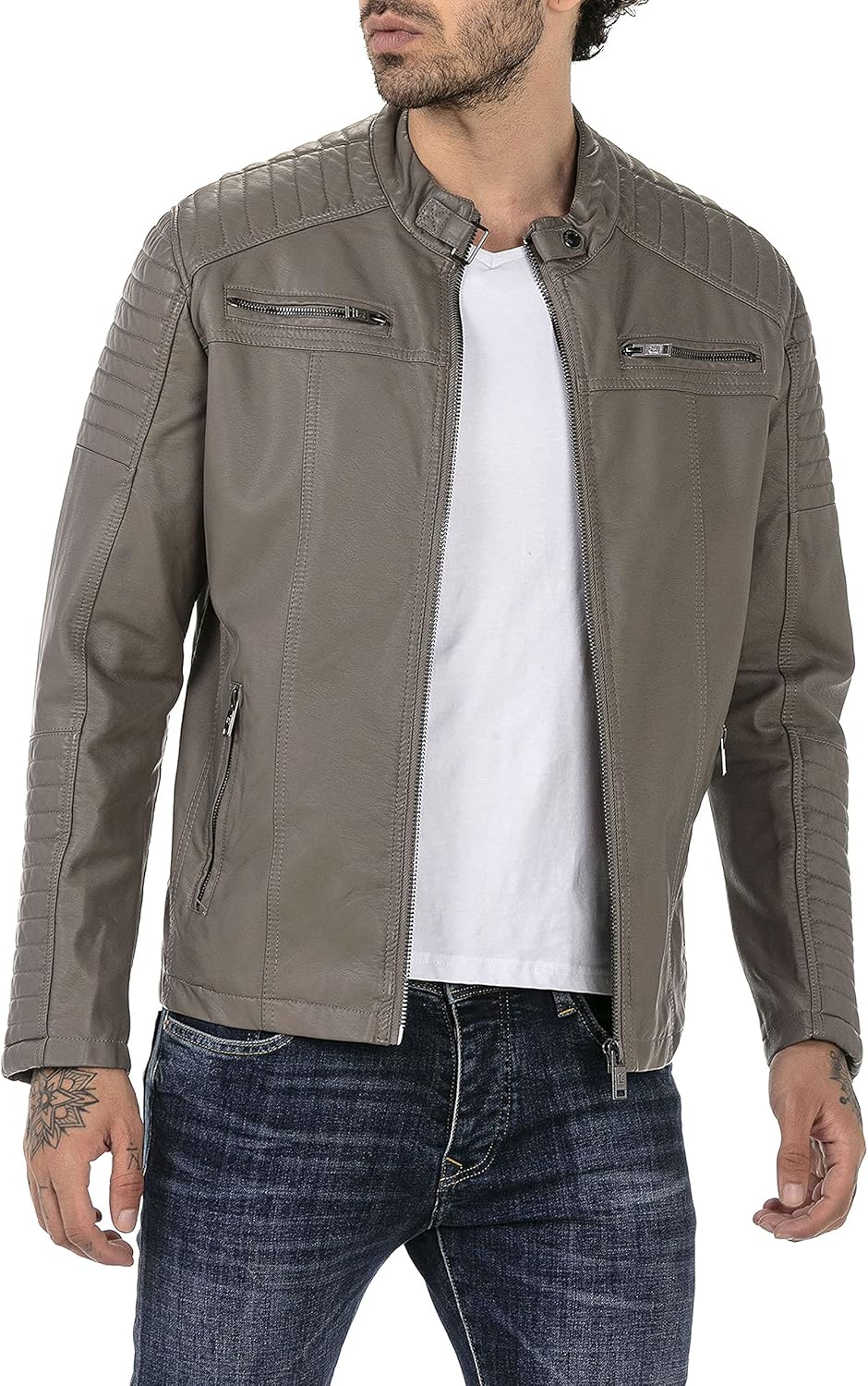 Enzo – Classic Faux Leather Biker Jacket for Men