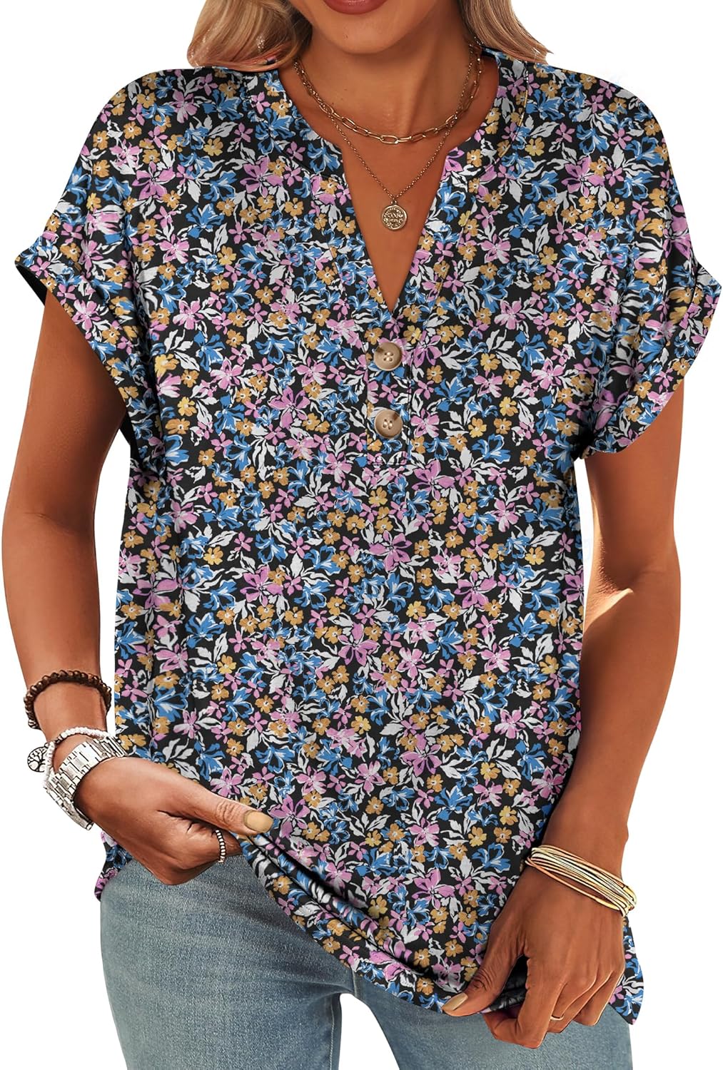 Tasha – Button-Down V-Neck Casual Top for Women