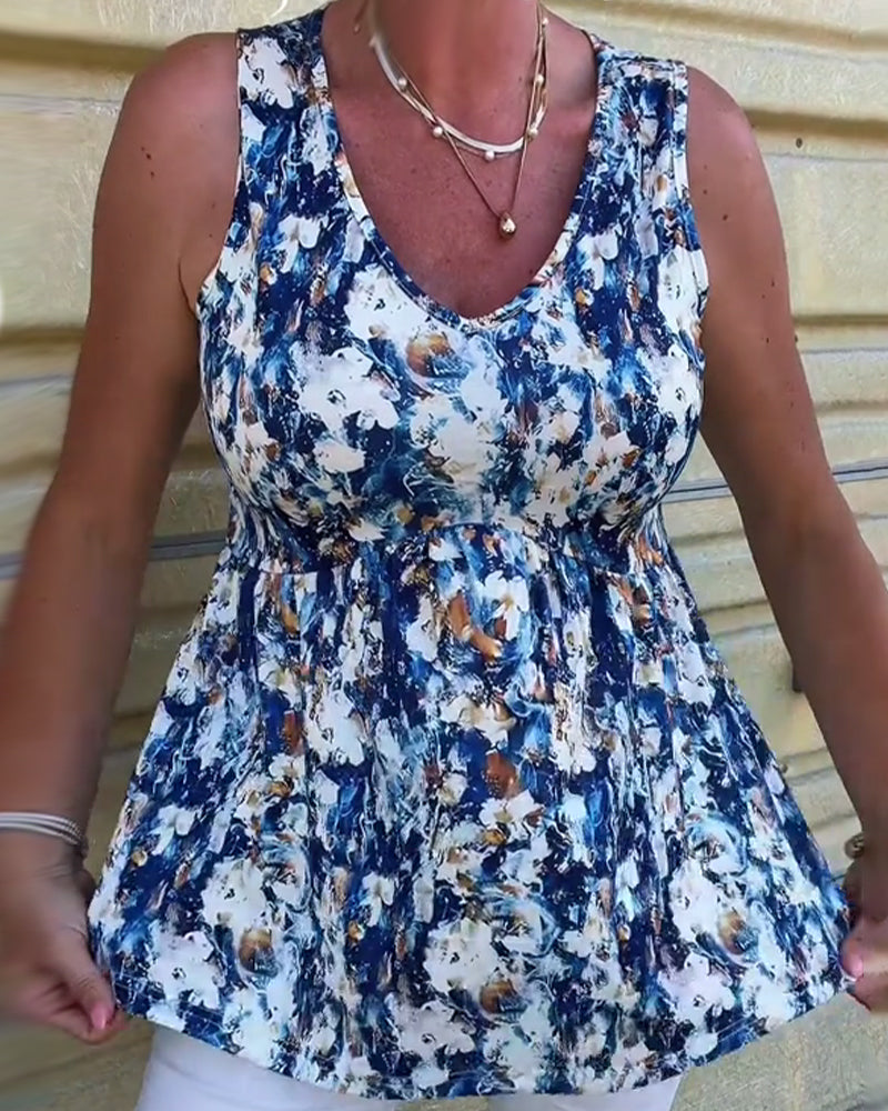 Gabrielle - Floral Print Sleeveless Blouse for Women