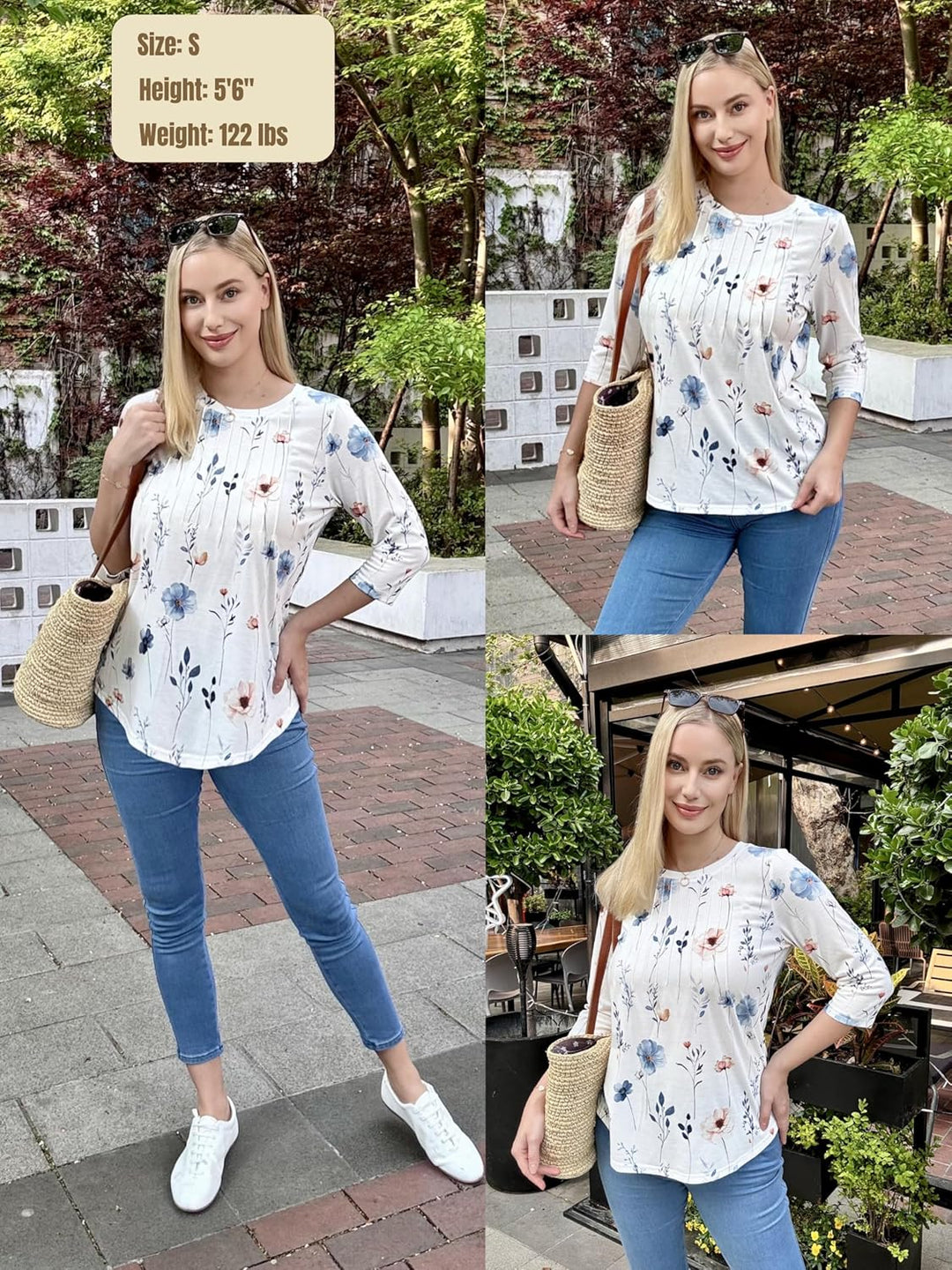 Princess – 3/4 Sleeve Floral Pleated Tunic Top for Women
