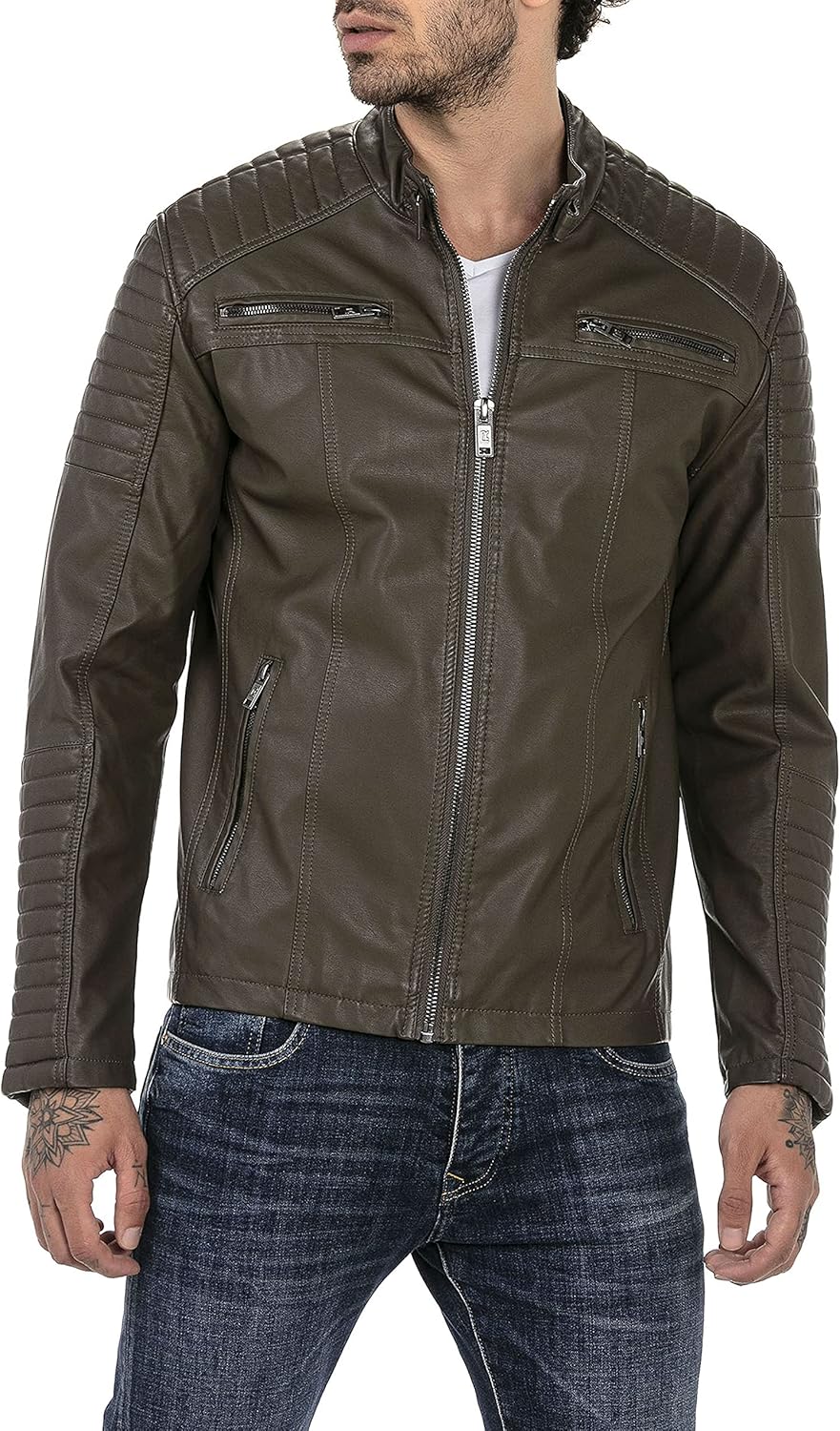 Enzo – Classic Faux Leather Biker Jacket for Men