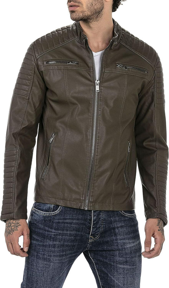 Enzo – Classic Faux Leather Biker Jacket for Men