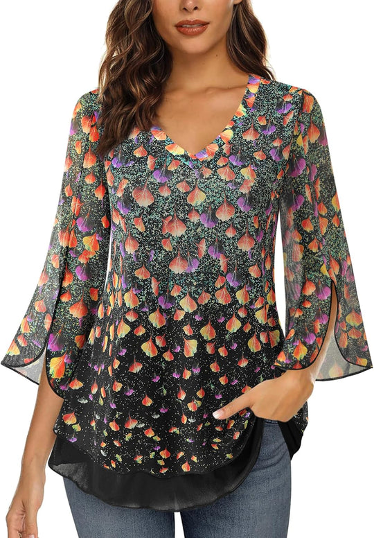 Justitia – Flowy 3/4 Sleeve Chiffon Blouse for Women