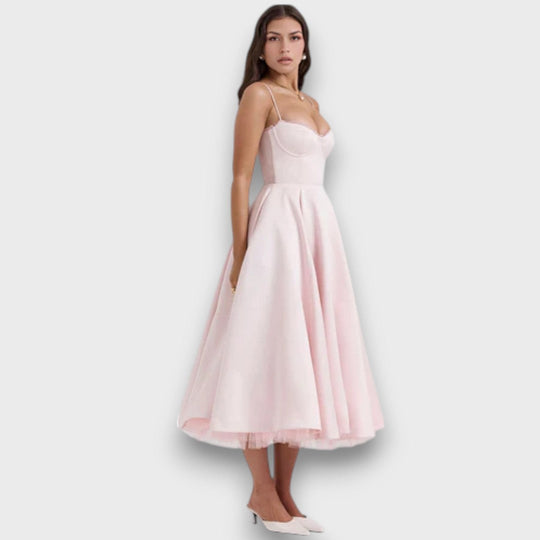 Viviana – Strap Dress with Flowing Satin Style Skirt