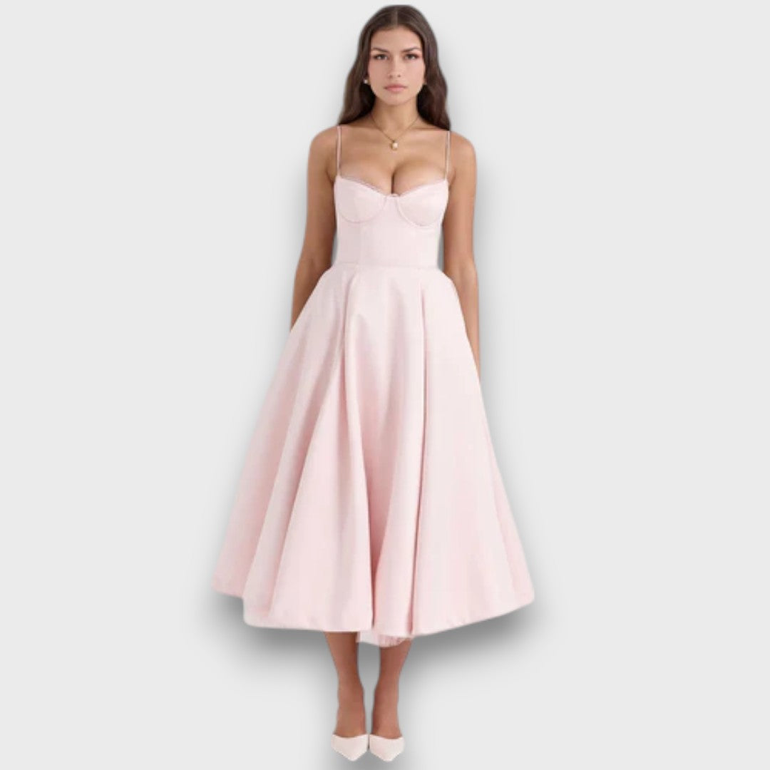 Viviana – Strap Dress with Flowing Satin Style Skirt