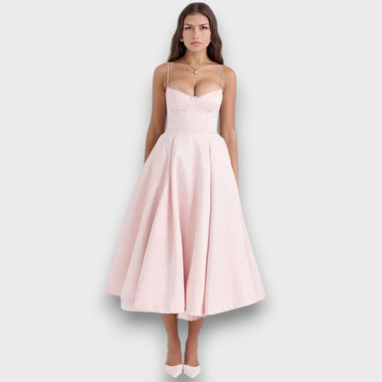 Viviana – Strap Dress with Flowing Satin Style Skirt