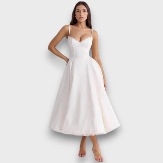 Viviana – Strap Dress with Flowing Satin Style Skirt