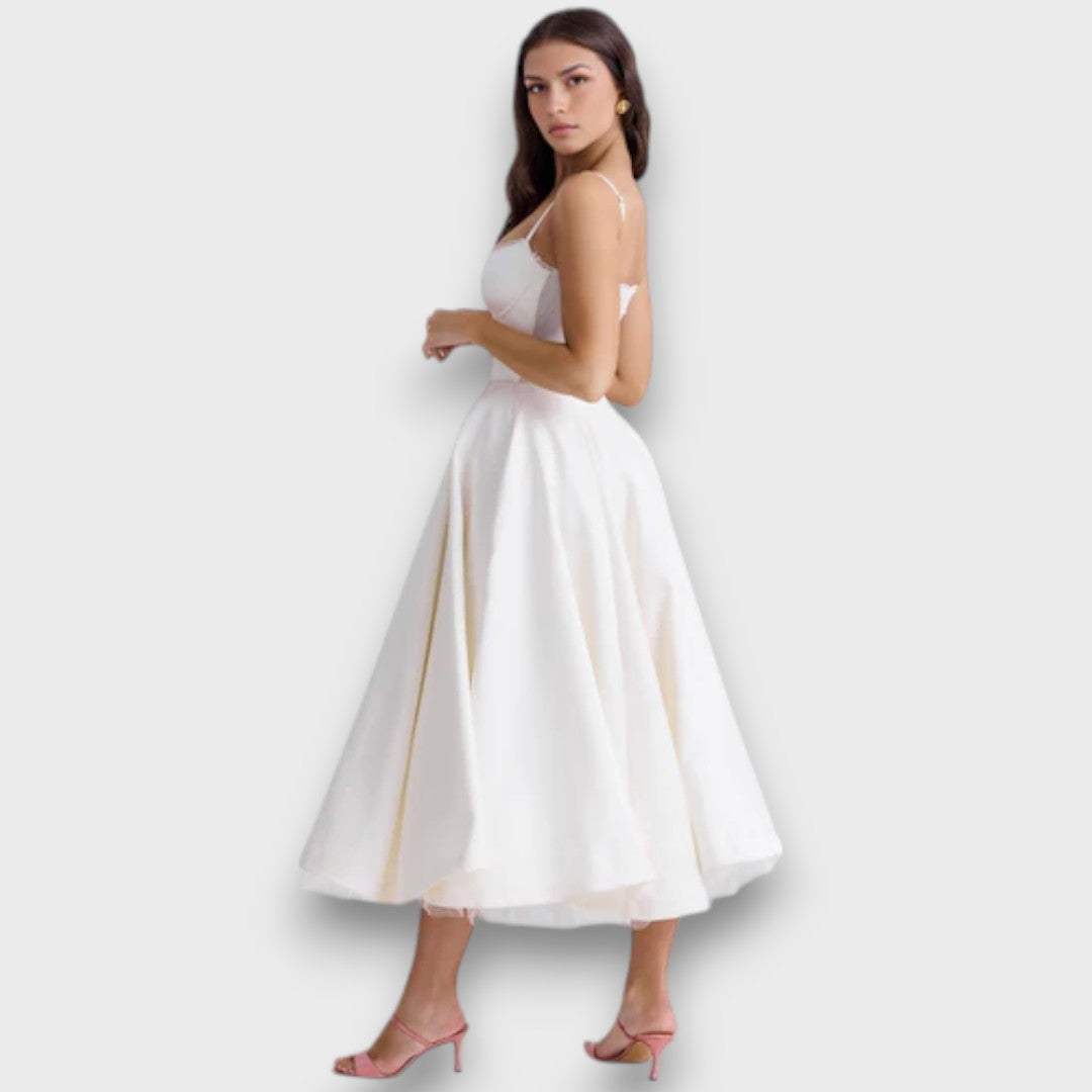 Viviana – Strap Dress with Flowing Satin Style Skirt