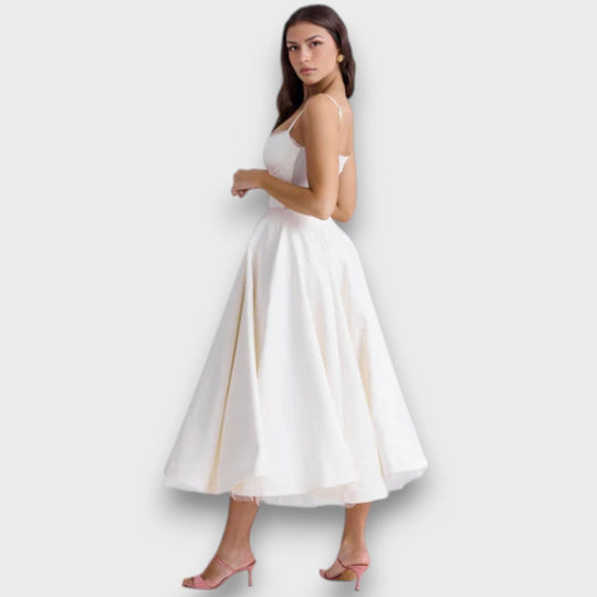 Viviana – Strap Dress with Flowing Satin Style Skirt