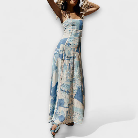 Lirienne – Flowing Maxi Dress with Straps and Patterned Texture