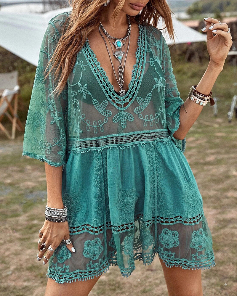 Zenaida – Embroidered Boho Mini Dress for Woman