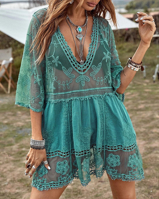 Zenaida – Embroidered Boho Mini Dress for Woman