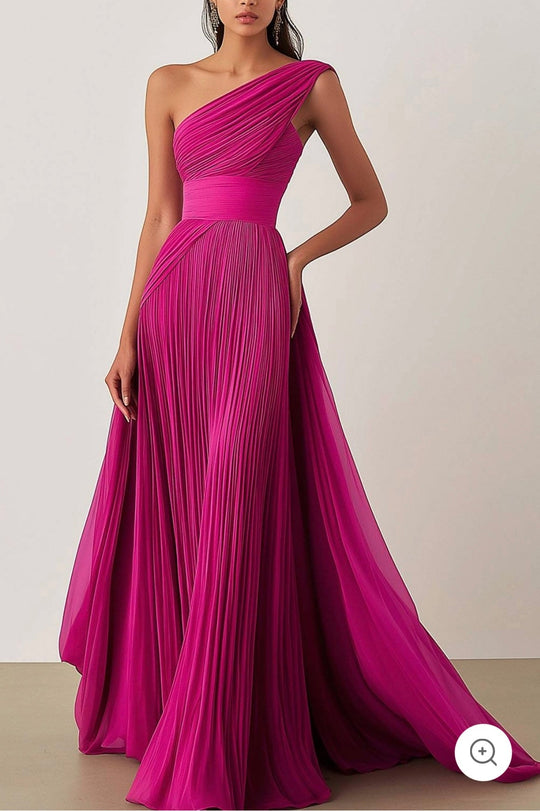 Heidi – One-Shoulder Pleated Chiffon Gown