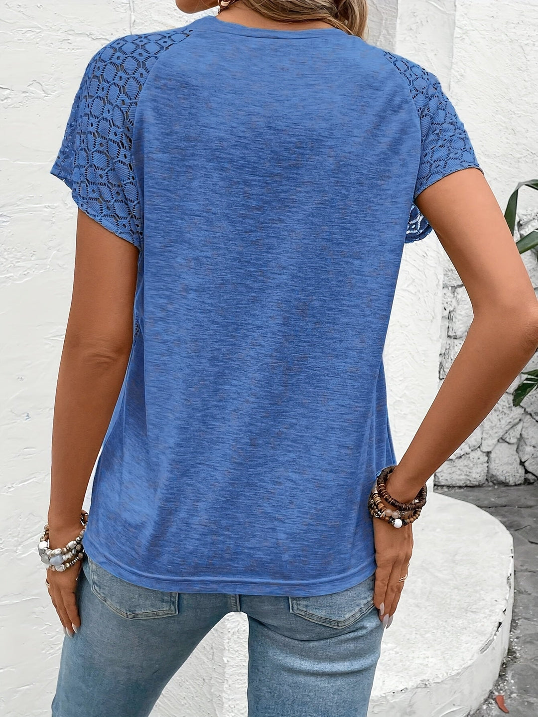 Rachel – Crochet Sleeve Casual Tee