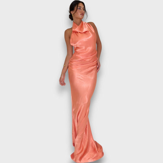 Gaanne – Flowing Halter Dress in Papaya Tone