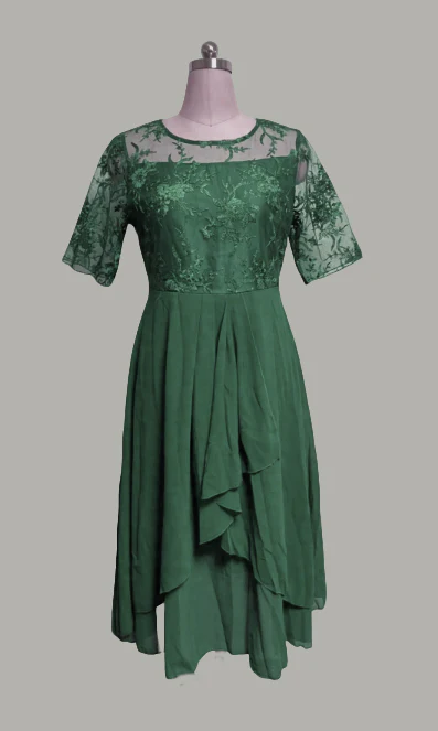 Lecy – Lace & Chiffon Midi Dress
