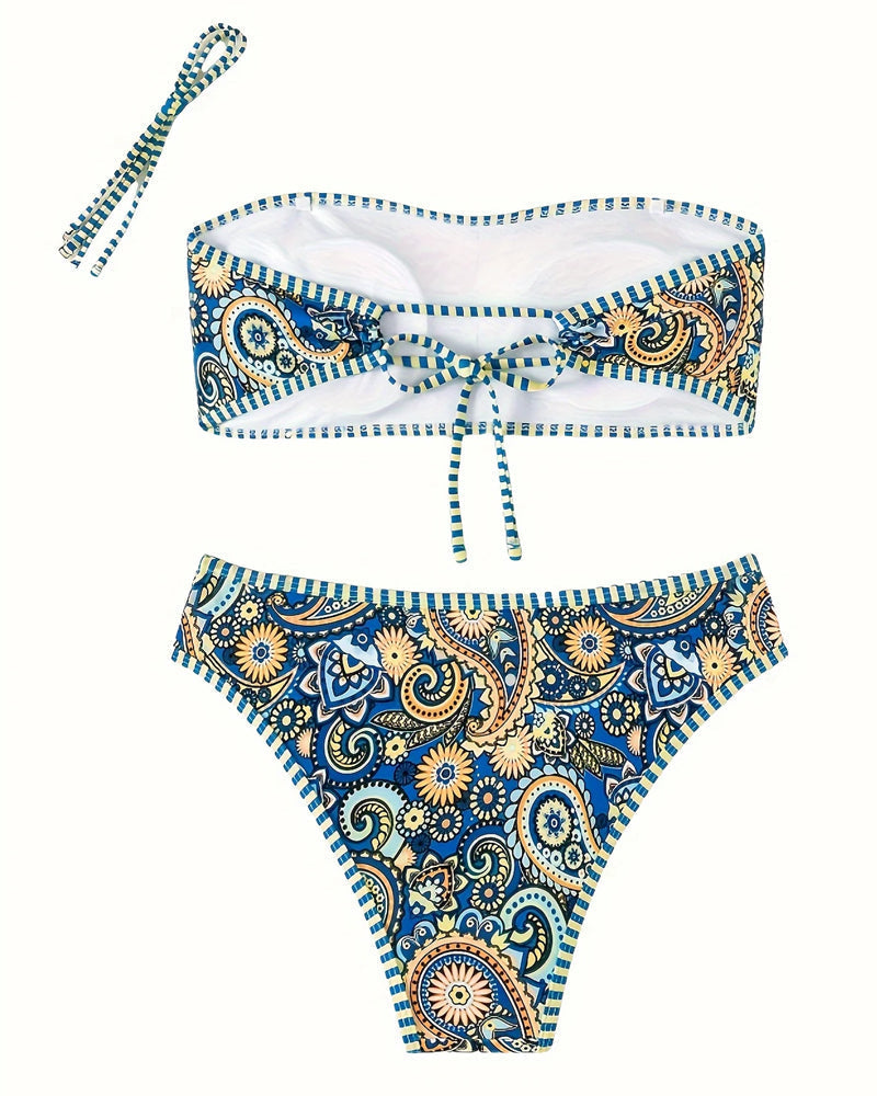 Gordana – Boho Bandeau Bikini Set in Sunburst Blue