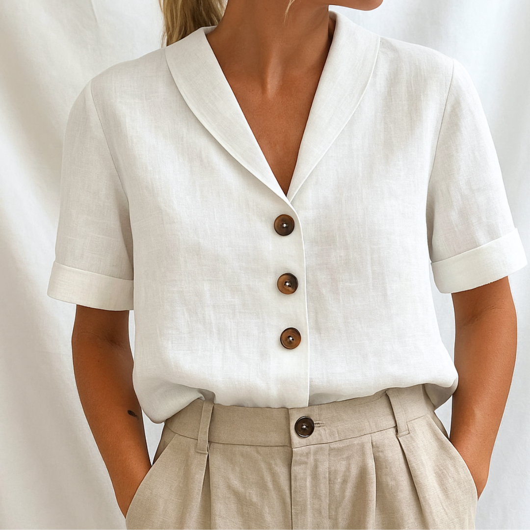 Arden - Short Sleeve Button-Down Blouse for Women