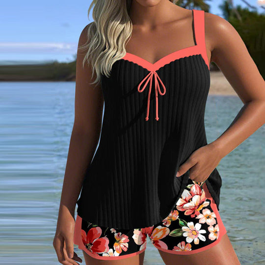 Aldona  – Floral Tankini with Coral Accent