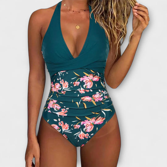 Aurea – Tropical Ruched One-Piece Swimsuit for Women