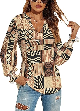 Sabine – Ethnic Print V-Neck Blouse for Women