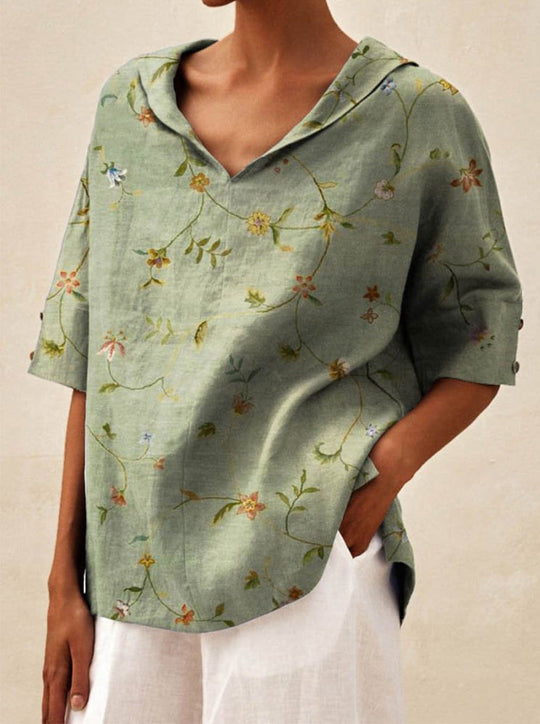 Tia – Floral Linen Blouse for Women