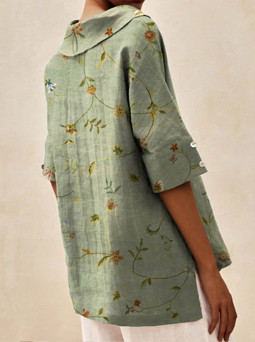 Tia – Floral Linen Blouse for Women