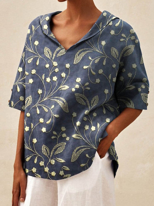 Tia – Floral Linen Blouse for Women