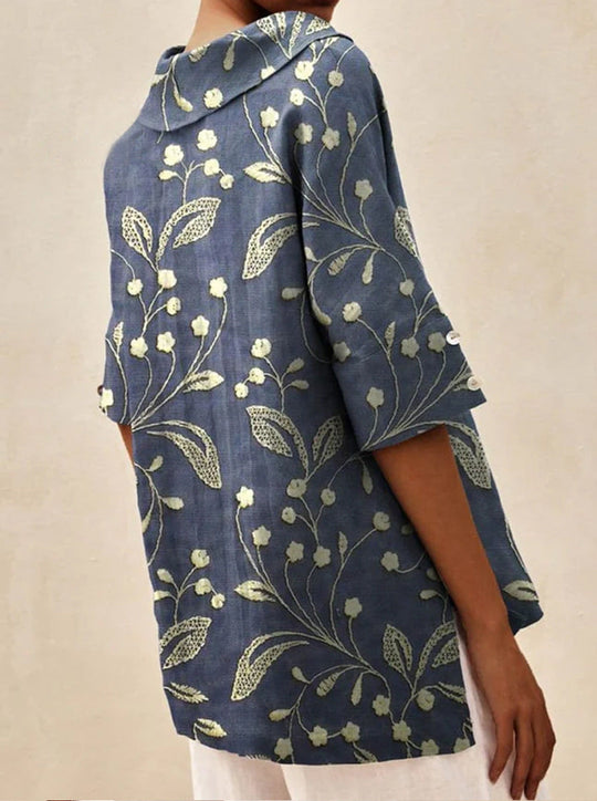 Tia – Floral Linen Blouse for Women