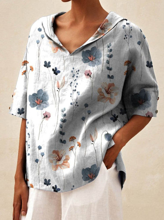 Tia – Floral Linen Blouse for Women