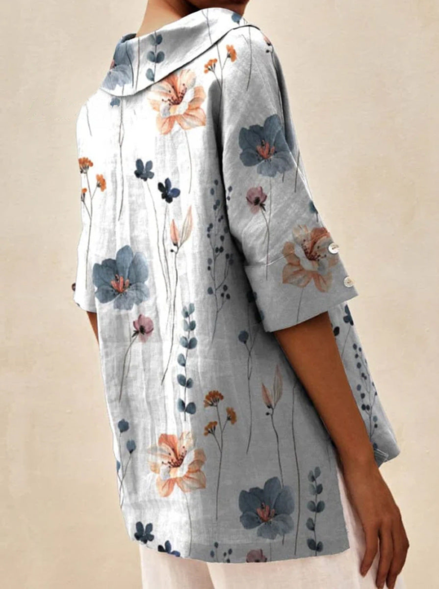 Tia – Floral Linen Blouse for Women
