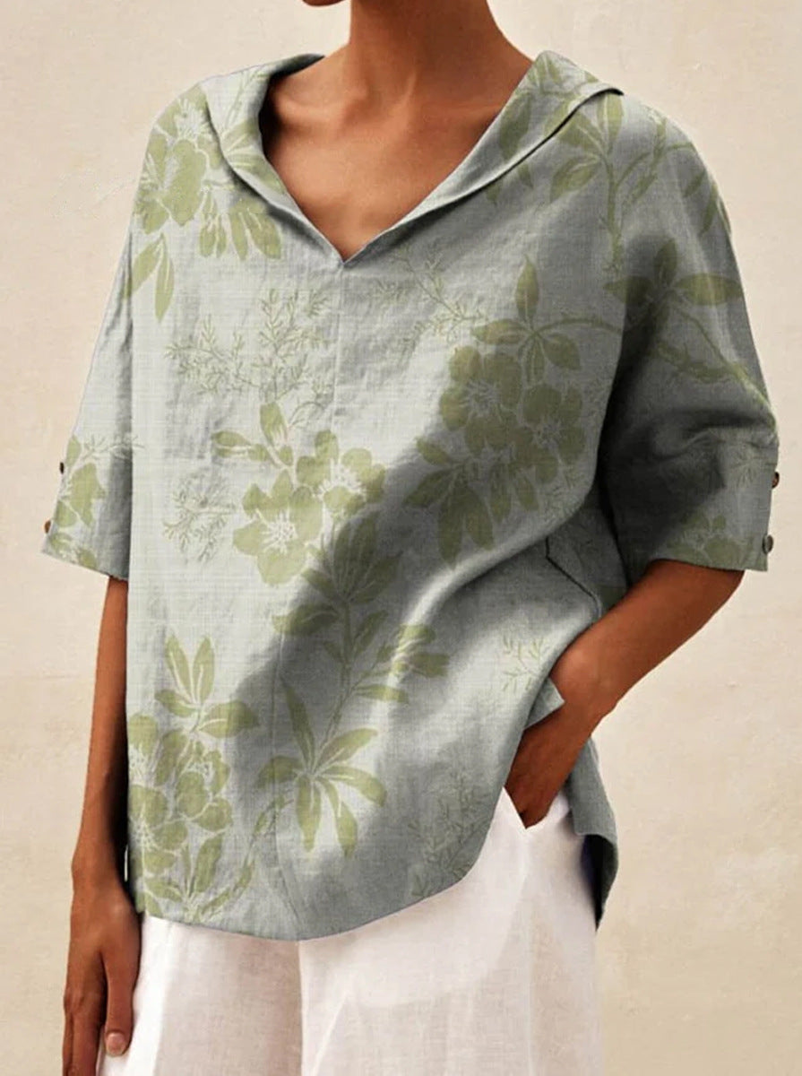 Tia – Floral Linen Blouse for Women