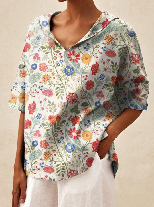 Tia – Floral Linen Blouse for Women