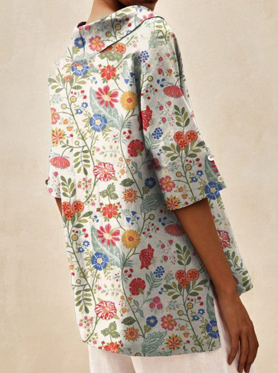 Tia – Floral Linen Blouse for Women