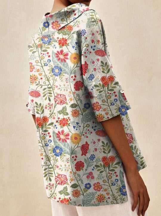 Tia – Floral Linen Blouse for Women