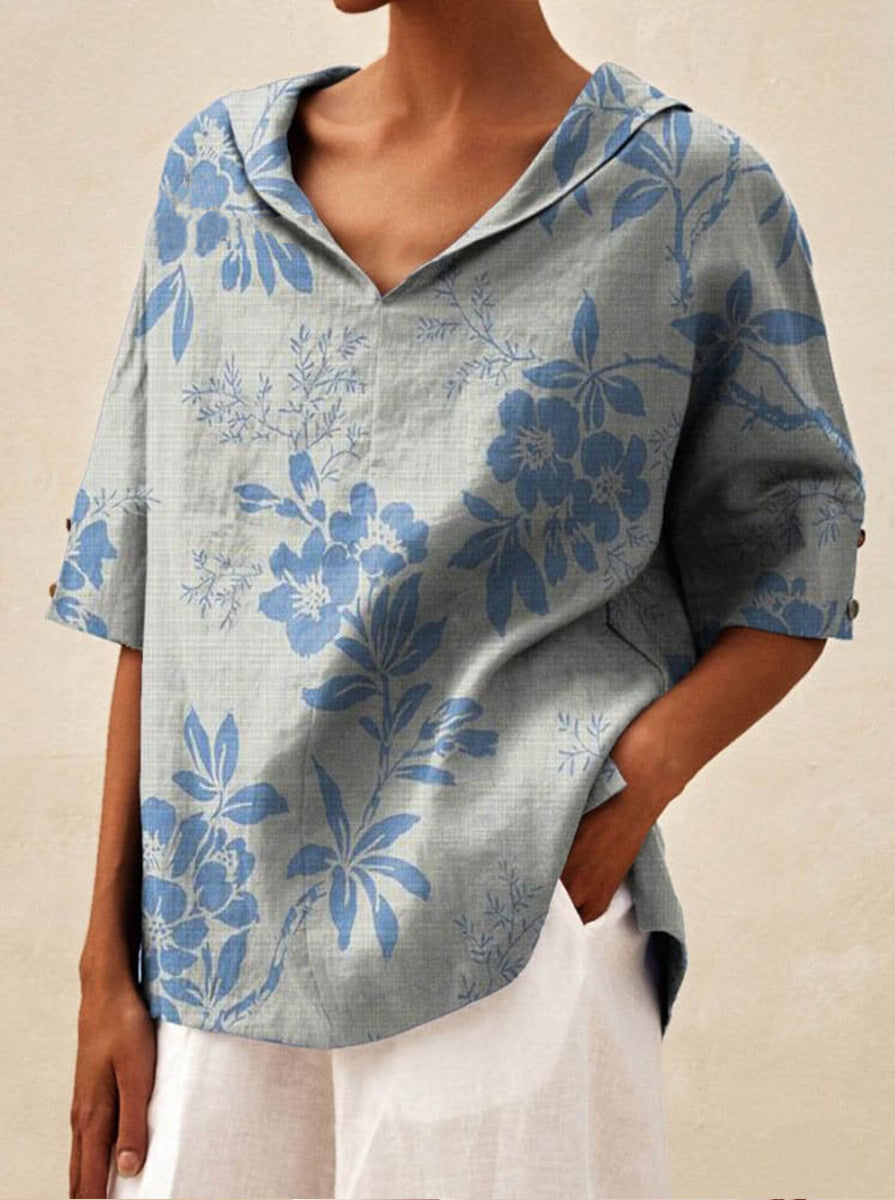 Tia – Floral Linen Blouse for Women