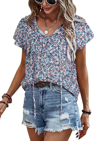 Carmela – Ruffle Short Sleeve Tunic Top for Women