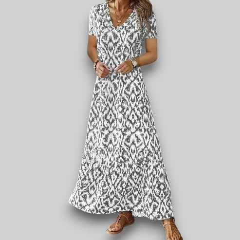 Sharifa - BreezeGlow V-Neck Summer Dress