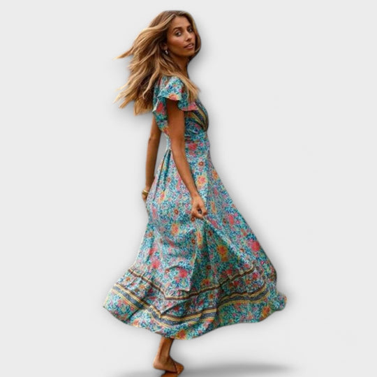 Sylenna – Boho Maxi Dress with Floral Pattern