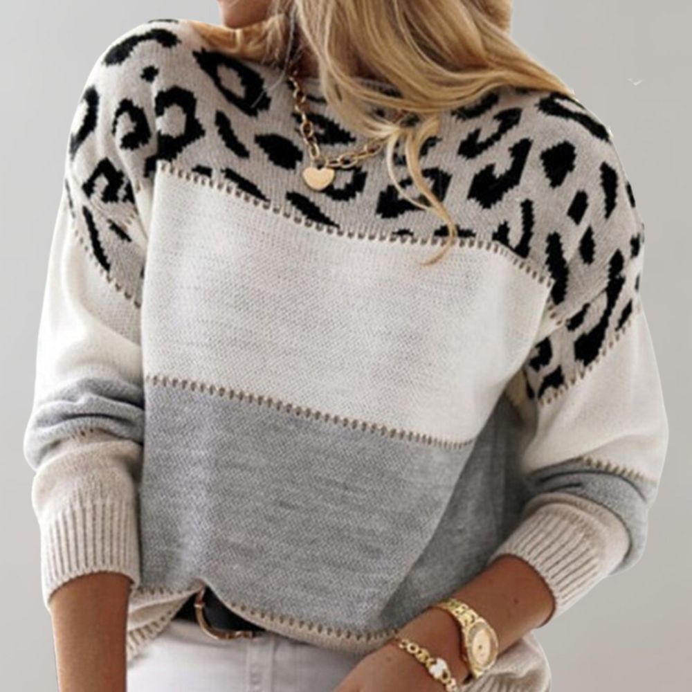 Daleyza – Colorblock Leopard Knit Sweater for Women