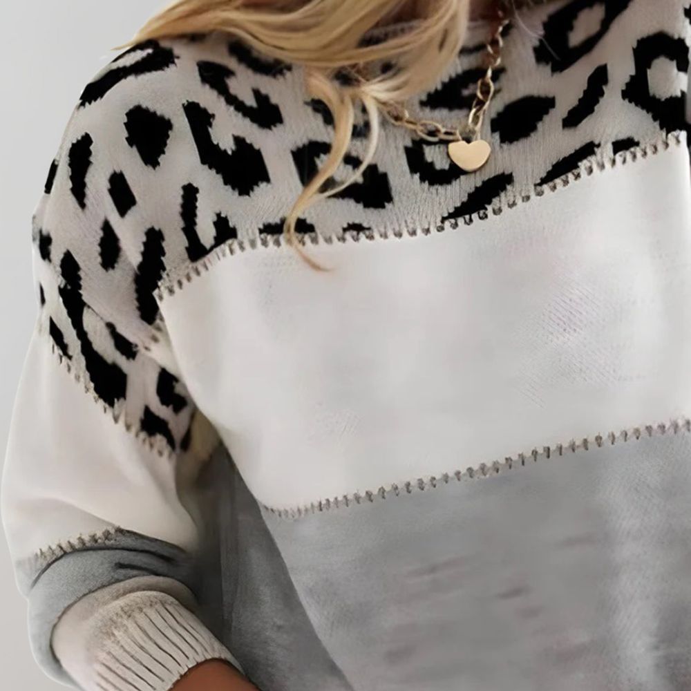 Daleyza – Colorblock Leopard Knit Sweater for Women